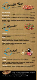 Menu Pizza du bastion - Spécialités roses, roquettes et nustrale