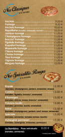 Menu Pizza du bastion - Classiques et spécialités rouges