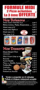 Menu Pizza Trente - Boissons et desserts