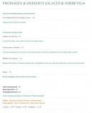 Carte et menu de L'Auberge du pêcheur à Saint Florent — desserts, fromages, glaces