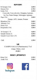 Menu Sush'Inari - Les boissons, vins, ...