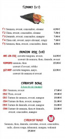 Menu Sush'Inari - Les temaki, dragon roll, ...