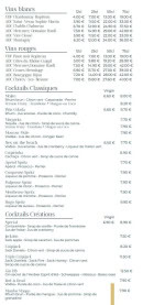 Menu Beer And Joy - Les vins et cocktails