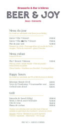 Menu Beer And Joy - Happy hours, grill et menus