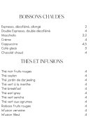 Menu Brasserie François - Les boissons chaudes, thés et infusions