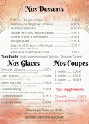 Menu L'Arganier - Les desserts, glaces et coupes glacées
