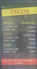 Menu Ozan kebab - Les tacos suite