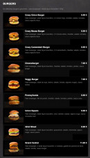 Menu 911 Pizza - Les burgers