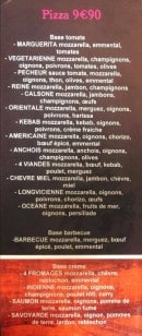 Menu La l'Ouche - Pizzas