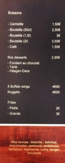 Menu La l'Ouche - Boissons et desserts