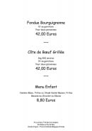 Carte et menu de Auberge du Coteau à Villars Fontaine — Le menu à 42€ et menu enfant