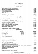 Carte et menu de Auberge du Coteau à Villars Fontaine — Les entrées, plats, salades et desserts