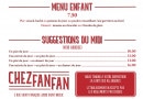 Menu Chez Fanfan - Menu enfant et suggestions du midi