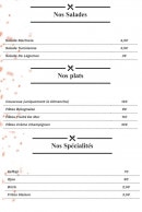 Menu Obraise - Les salades, plats et spécialités