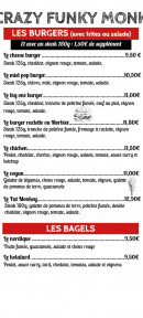 Menu Crazy Funky Monkey - Les burgers, bagels