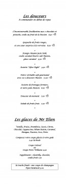 Menu La Plage - Les desserts et glaces