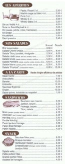 Menu La Potiniere - Les aperitifs, les salades, la carte