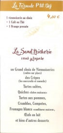 Menu La Sand'tricherie - Formules petit déjeuner