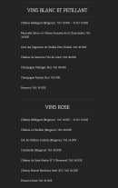 Menu Le Bacchus - Les vins blancs et vins rosés