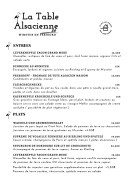 Menu La Table Alsacienne 24 - La carte