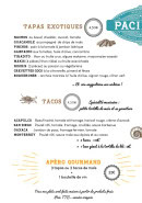 Menu Pacifico - Les tapas, tacos, ...