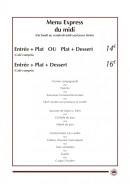 Carte et menu de La Petite Auberge à Villefranche du Perigord — Le menu Express du midi