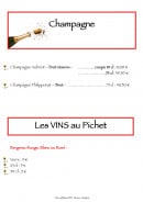 Menu Le Chabrot - champagne, vins au pichet