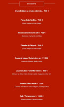 Menu Le Cercle des Pandas - Les desserts