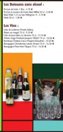 Menu Baud - Les boissons sans alcools et vins