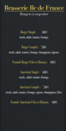 Carte et menu de Brasserie de l'Île-de-France à Besancon — Burgers à emporter