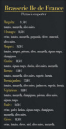 Carte et menu de Brasserie de l'Île-de-France à Besancon — Les pizzas à emporter