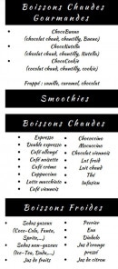 Menu Bubble Waffle & Cie - Les boissons chaudes, smoothies, ....