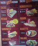 Menu Chez Bouba - tacos, kebabs...