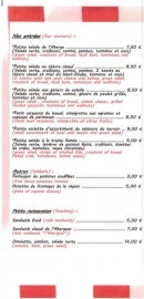 Carte et menu de Le Bistrot de l'Aberge à Labergement Sainte Marie — Entrées, autres et snacking