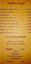 Carte et menu de Le Gaulois Grill à Pontarlier — Viandes, accompagnements et sauces