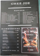 Menu Pizza Joe - Les paninis et hamburgers