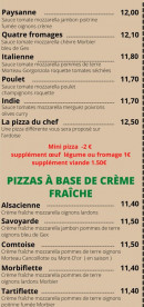 Menu Nonna Pizza - Pizzas à base de crème fraîche