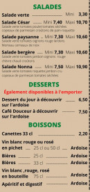 Menu Nonna Pizza - salades desserts et boissons