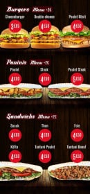 Menu O'Zey - Burgers, paninis et sandwiches 