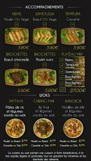 Carte et menu de Bangkok Street Food à Valence — Menu brochettes, accompagnements et woks