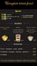 Carte et menu de Bangkok Street Food à Valence — Menu spécial, desserts et boissons