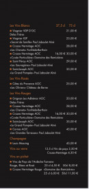 Menu Le Carré des Lônes - Les vins, champagne