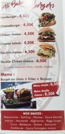 Menu Ali Baba Kebab Tacos Burger - Les burgers