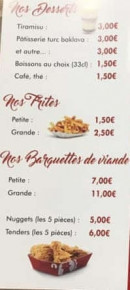 Menu Ali Baba Kebab Tacos Burger - Les frites, les barquettes de viande, ...