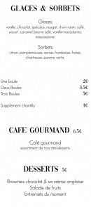 Carte et menu de bar de la Domaine de la Valdaine à Montboucher sur Jabron — Les glaces, sorbets et desserts