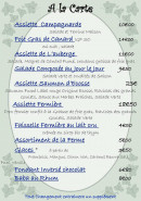 Carte et menu de Auberge des voyageurs à Montmiral — A la carte