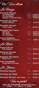 Menu Cote Cours - Vins