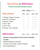 Menu Les Gourmandises de Vernon - Les smoothies et milkshakes