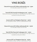 Menu Sushi Wang - Les vins  rosés