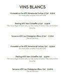 Menu Sushi Wang - Les vins blancs